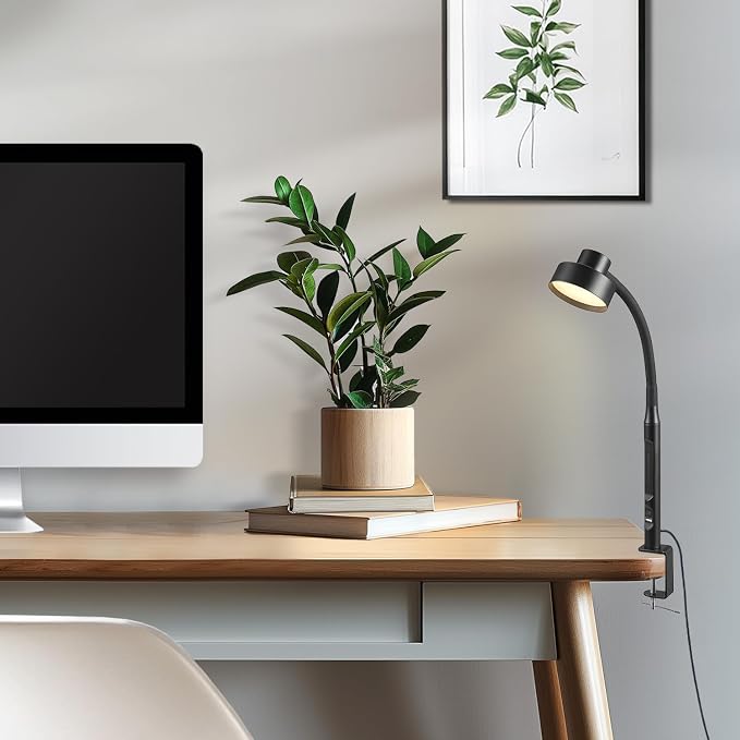 Globe Electric 15" LED Integrated Matte Black Clamp Desk Lamp with Adjustable Silicone Gooseneck