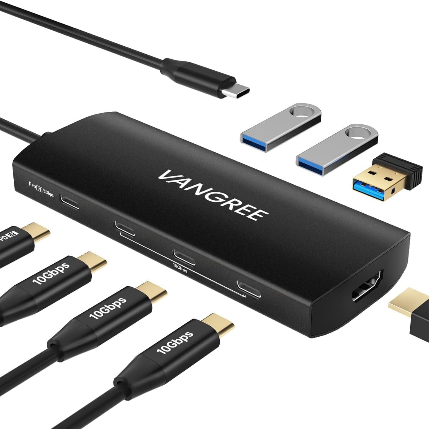 USB C to USB C Hub 10Gbps, 3 USB 3.2 Gen 2 Ports, 4K@60Hz HDMI, 100W PD, 3 USB 3.0 Ports, USBC Splitter Multiport Adapter for MacBook Pro/Air, iMac, iPad Pro, iPhone 15 (Not Support Type-C Monitor)