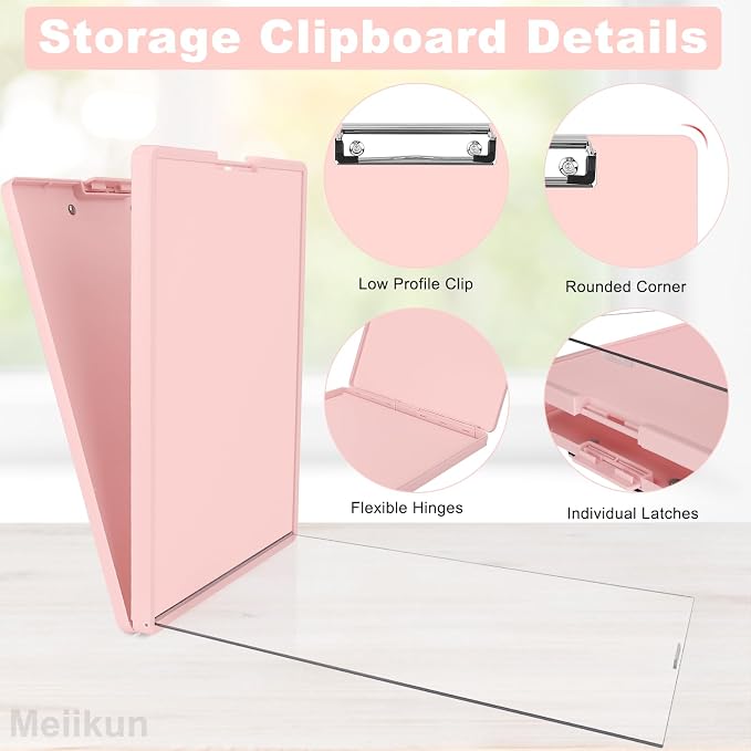 Meiikun Clipboard with Storage, Plastic Clip Boards 8.5x11 Folder with Clear Panel for Dry Erase Quick Reference, Clip Board Storage Clipboards Case for Teacher School Office Supplies (Dusty Pink)