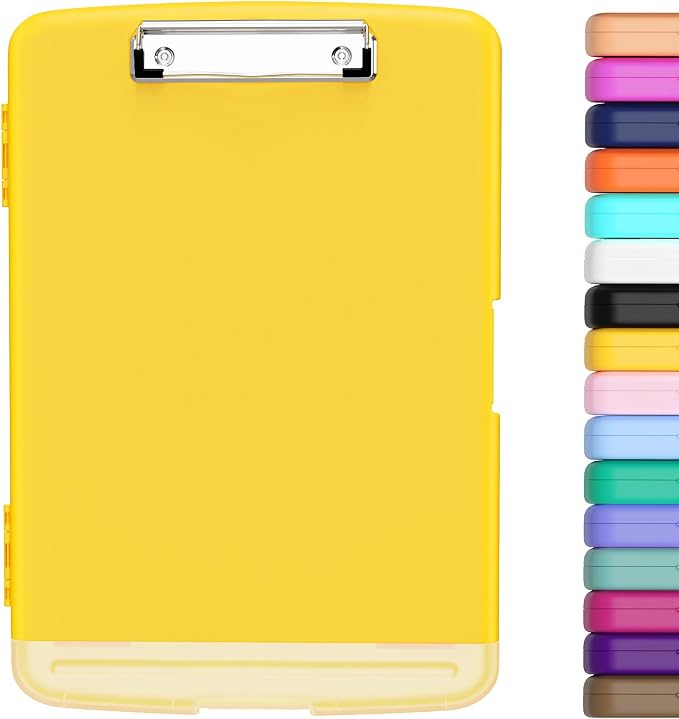 Hongri Clipboard with Storage with Pencil Case, 8.5 x 11 Storage Clip Board | High Capacity Organization Box for A4 Letter Legal Paper, Heavy Duty Folio & Side-Opening for Nurses, Teachers, Yellow