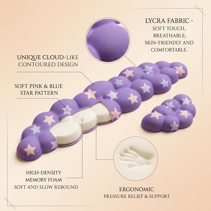Cloud Wrist Rest for Keyboard & Mouse, Gradient Purple Colorful Star | Memory Foam Arm Rest with Ergonomic Support Fits Full Keyboards and Reduces Typing Fatigue for Office, Gaming and Home Use