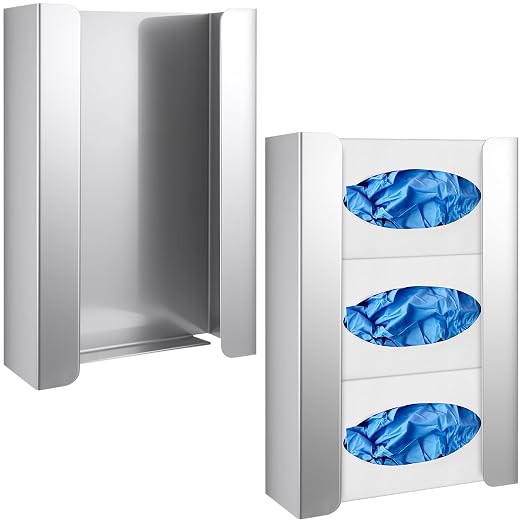 Blulu 2 Pack Glove Box Holder/Dispenser Stainless Steel Triple Wall Mounted Glove Box Organizer, 9.84"H x 14.96"W x 3.74"D