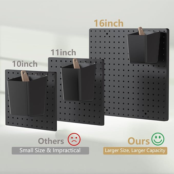FZK Modular Plastic Peg Board Wall Organizer Kit, 16x16, Black | Features 33 storage accessories, heavy duty 200 pounds capacity, suitable for garage workshop, craft room and office wall