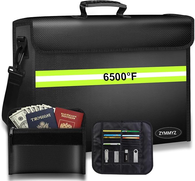 Large Fireproof Bag 6500°F with Lock/Removable Folder Layers/Small Fireproof Cash Bag,Upgraded 10 Layers Heat Insulated＆Waterproof Zipper,Portable Home Travel for Documents(16.5x12.4x5.5 inches)