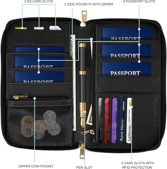 Family Passport Holder Wallet RFID Blocking Document Organizer | PU Leather Mulit-purpose Travel Wallet Credit Cards Case for Women Men, Mushroom