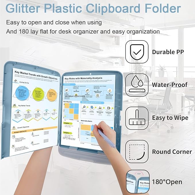 SFLHHDM Clipboard with Storage,Storage Clipboard with Pen Holder, A4 Binder Clip Boards 8.5x11 with Low Profile Clip,Side Opening Nursing Clipboards, Clipboards Folder for Office Supplies-Slate Blue