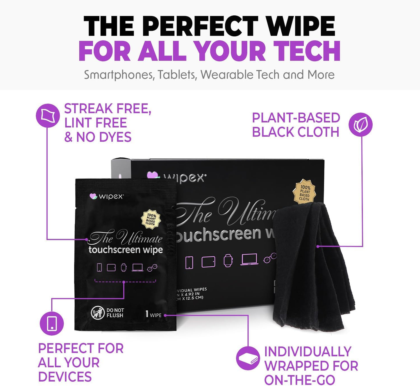 Wipex Screen Wipes & Gym Wipes Combo Pack - 75ct Gym Equipment Wipes Canister & 24ct Individually Wrapped Fitness Touch Screen Wipes, Safe for Yoga Mats & Electronics, Lemongrass Scent