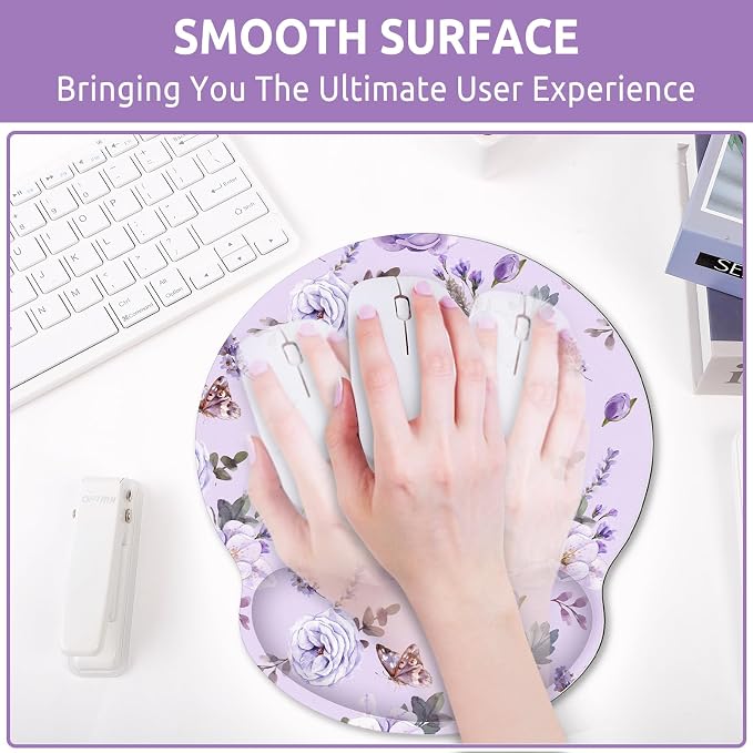 KONVINIT Ergonomic Mouse Pad with Wrist Rest, Small Mousepad with Non-Slip Rubber Base and Smooth Surface, Purple Mouse Pads for Desk, Office Desk Accessories
