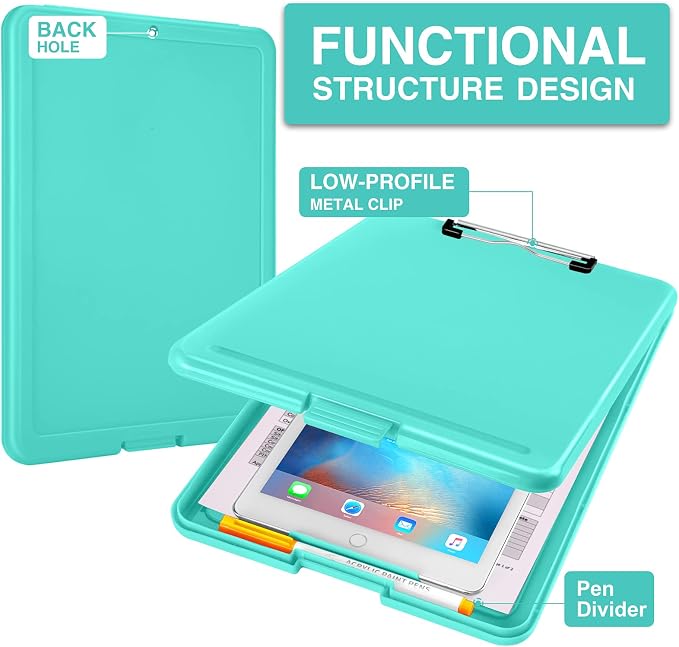 Sooez Clipboard with Storage, Plastic Nursing Clip Board, 8.5" x 11", Work | Sturdy Clipboards Foldable, Cute Hanging Clip Board Case, Teacher, Classroom Must Haves, Office School Supplies, Women & Men