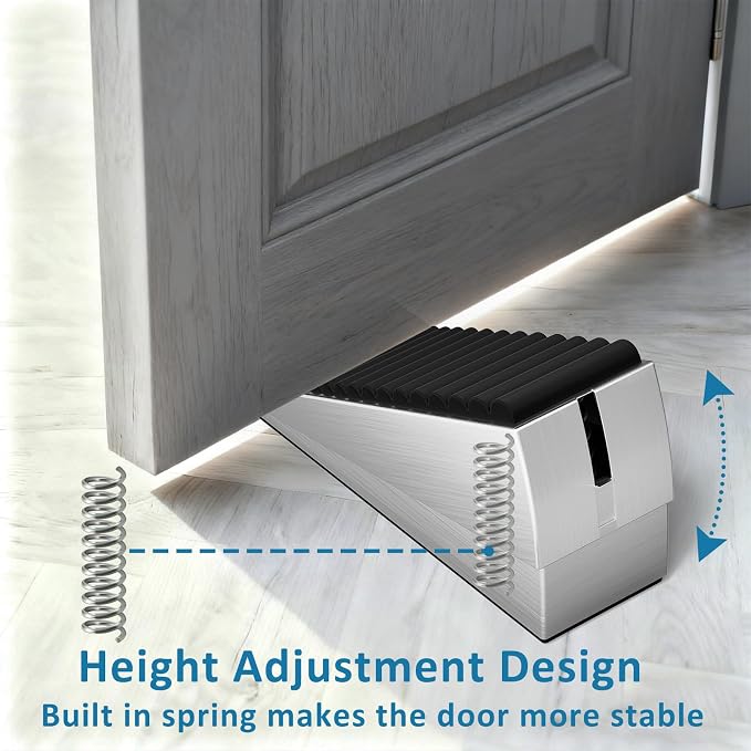 Optish 2 Pack Heavy Duty Door Stopper, Adjustable Spring Large Stopper, 3 Inches High Tall Wedge Stoppers for Bottom of Door, Door Stop Suits Any Heavy Door