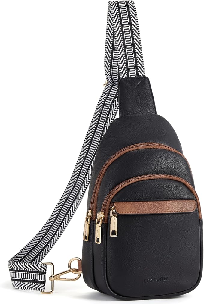 BOSTANTEN Sling Bag for Women Leather Crossbody Bags Fanny Pack Chest Bag for Travel | Adjustable Wide Strap, Small, Anti Theft, Lightweight, Multi Pockets and Carrying Way, Card Slot, Cute Trendy for Everyday
