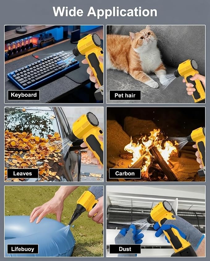 Compressed Air Duster Blower Compatible with Dewalt 20V/60V Max Battery, 130000RPM 4 Gear Adjustable Handheld Mini, Electric Air Duster Turbo Fan for Computer Car Keyboard Home(No Battery)