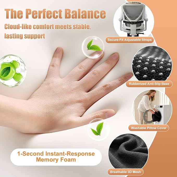 Thick Car Seat Cushion with Lumbar Support for Long Driving RV, Ergonomic Memory Foam Office Chair Cushion for Sciatica, Tailbone & Lower Back Relief, Ideal Gift for Drivers & Office Workers (Black)