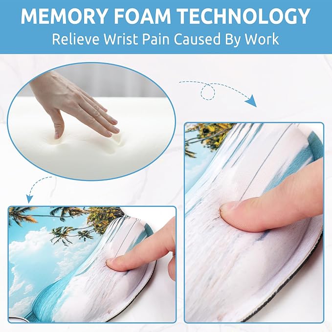 KONVINIT Ergonomic Mouse Pad with Wrist Rest, Small Mousepad with Non-Slip Rubber Base and Smooth Surface, Beach Mouse Pads for Desk, Office Desk Accessories