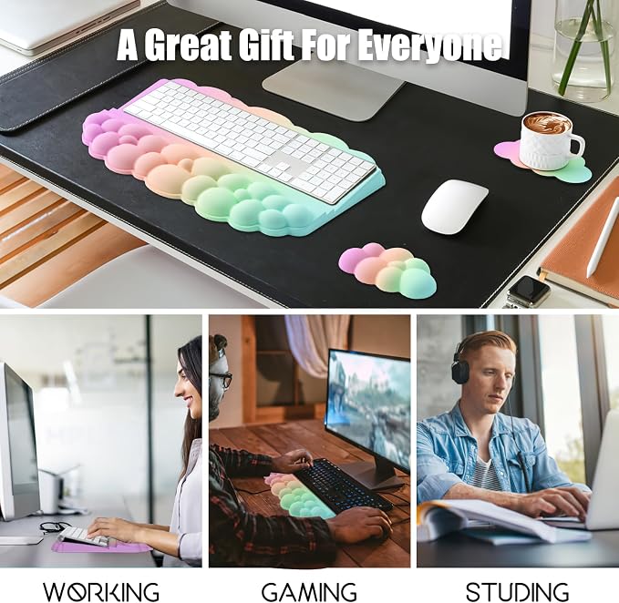Ergonomic Wrist Rest for Keyboard, Soft Memory Foam Cloud Keyboard Stand | Keyboard Riser Holder with Wrist Pad, Desk Cushion, Easy Typing, Pain Relief, Comfort for Computer Laptop Mac - Rainbow