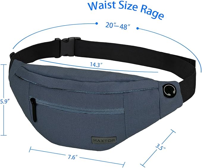 MAXTOP Large Fanny Pack for Men Women Sling Bag with 4-Zipper Pockets | 4-Zipper Pockets,Polyester,Hands-Free Wallets Shoulder Phone Bag Carrying All Phones