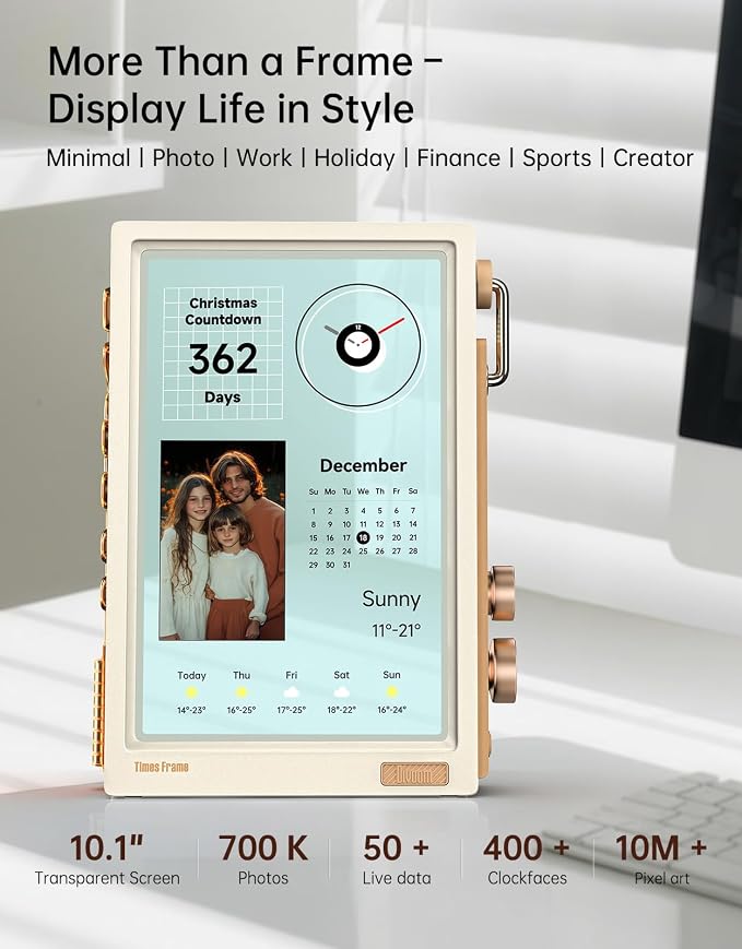 Divoom Times Frame-10.1" WiFi Digital Picture Frame with 64GB, Free App with No Subscription Fees, Supports Uploading Photos/Videos/Calendars/Weather/Sports Scores and Various DIY Content