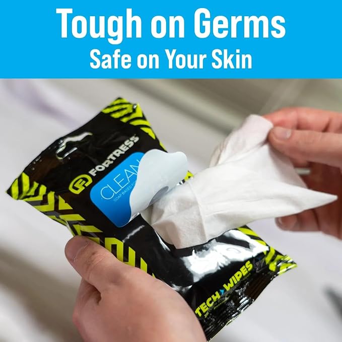Fortress Electronic Wipes (25 ct, Pack of 36) To-Go Tech Wipes for Screens, Phones, Keyboards, TV Monitors, Computer Screens, and More [Travel Size] Skin-Safe