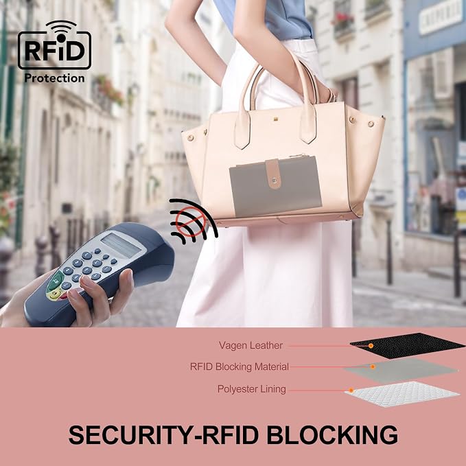 Wallet Women RFID Blocking Multi Cards Wallet Credit Card Holder for Women Large Capacity Lady Leather Trifold Travel Wallet with Passport/Pen Holder