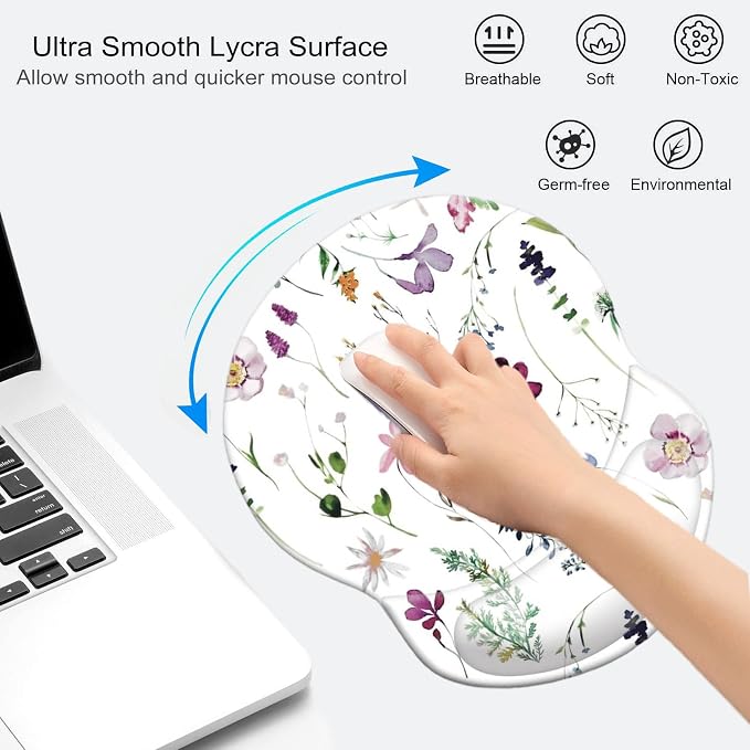 Mouse Pad with Wrist Support, Non Slip Mousepad Wrist Rest for Office, Computer, Laptop & Mac-Comfortable & Lightweight Ergonomic Support Mouse Mat(DL-Watercolor Flower)