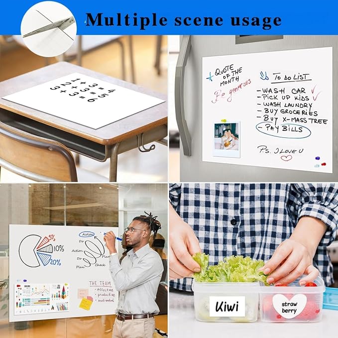 Magnetic Dry Erase Board Contact Paper 47"x60" for Wall | Stick on magnetic white boards for walls. Magnet receptive magnetic board for wall holds magnets.