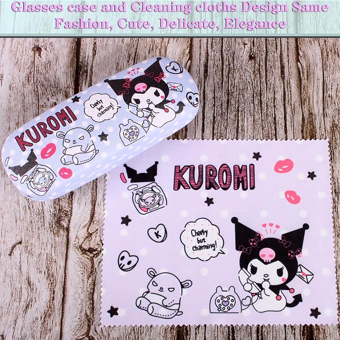 ADBGV Cute Stylish Hard Shell Eyeglasses Cases Protective Case Storage Box With Glasses Cloth Eyeglass Strap for Girl Teen