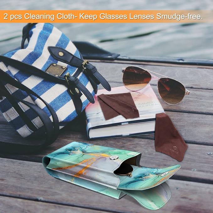 FINTIE Double Glasses Case with Carabiner Hook, Portable Vegan Leather Eyeglass Case Anti-scratch Sunglasses Pouch