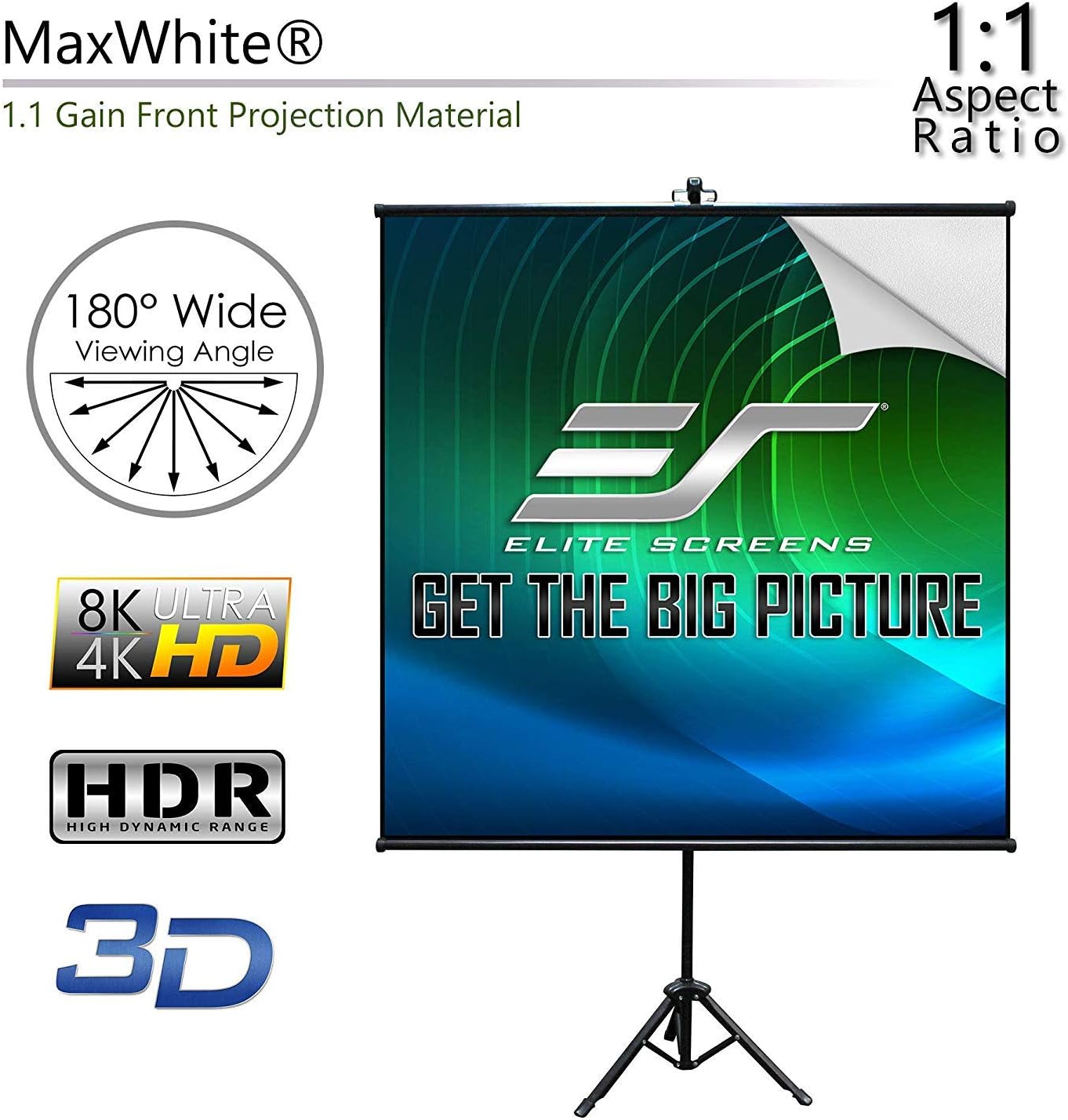 Elite Screens Tripod Lite Wall Series | 2 in 1 Portable Projector Screen Dual Tripod Stand/Wall Mount Indoor/Outdoor 65-INCH, 1:1 w/Carrying Bag | US Based Company 2-Year Warranty - T65SW, Black
