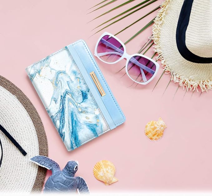 Coco Rossi Passport Holder for Travel Women Slim RFID Passport Cover Wallet | Travel Essentials, Passport Book Holders, Passport Wallet Cover Case, PU Leather, Cute, Thin, Spliced Design, Blue Marble