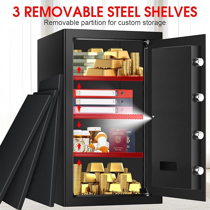 6.0 Cub Large Fireproof Safe Box for Home Use, Digital Security Safes Fireproof Waterproof with Combination Lock and 3 Removable Shelves, Anti-Theft Home Fire Safe for Document Money Valuables