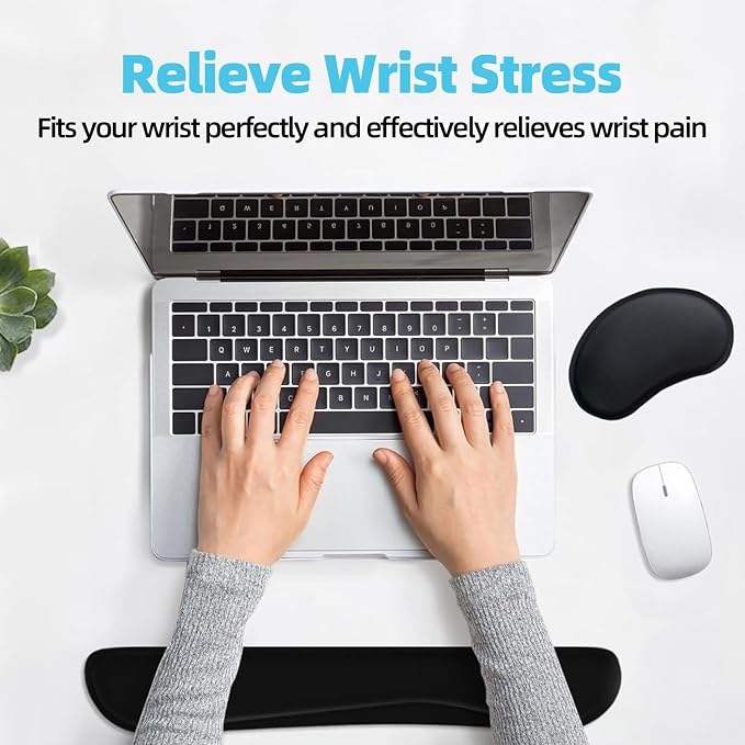MXCOIRTP Keyboard Wrist Rest Pad, Ergonomic Memory Foam Set Wrist Cushion Support for Easy Typing & Pain Relief, Mouse Wrist Pad, Anti-Slip Wrist Support for Gaming, Computer, Laptop, Office -Black