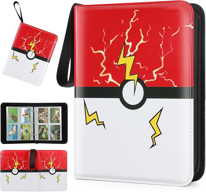 Trading Card Binder, 4 Pockets 400 Cards Holder Collector Album with 50 Removable Sleeves Compatible with Pokemon Cards Football Baseball Card TCG MTG Game Sports Cards