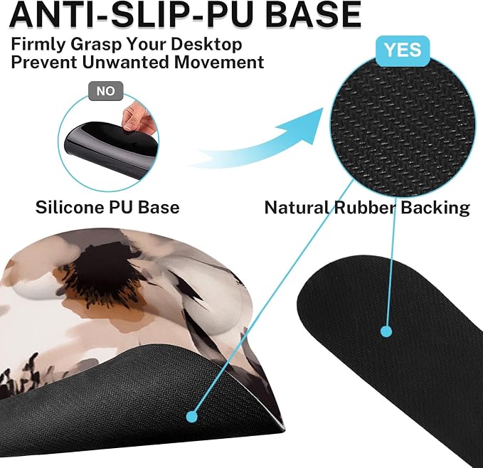 Ergonomic Mouse Pad Set with Wrist Rest, Boho Tribal | Flower Brown Non-Slip Rubber Base Wrist Cushion Support and Coasters Mousepad with Wrist Support for Computer Keyboard