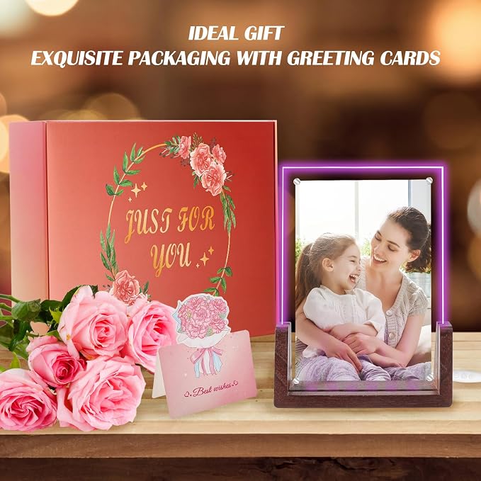 5x7 Picture Frame LED Light Up – Color Changing Acrylic Photo Frame for Mother’s Day, Mom, Grandma – Holds 4x6 or 5x7 Photos (Vertical) – Cute Night Light & Desk Lamp Decor