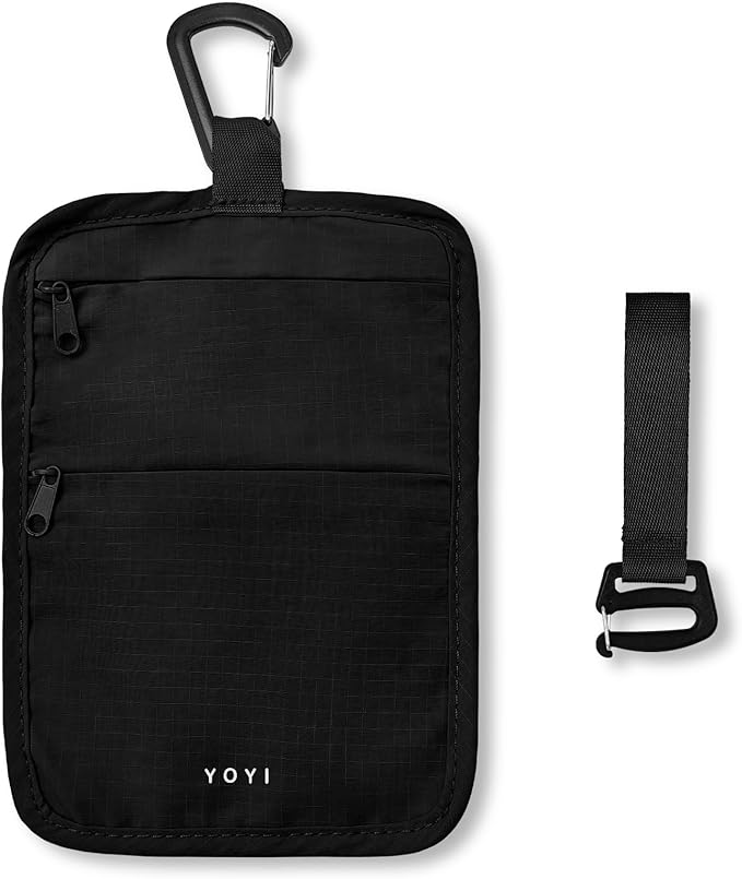 Anti-Theft Belt Waist Travel Wallet Hidden Passport 3-Zone Clip Carabiner | Water-resistant fabric with RFID blocking liner, fits passport, tickets, cards, and cash in 3 zones