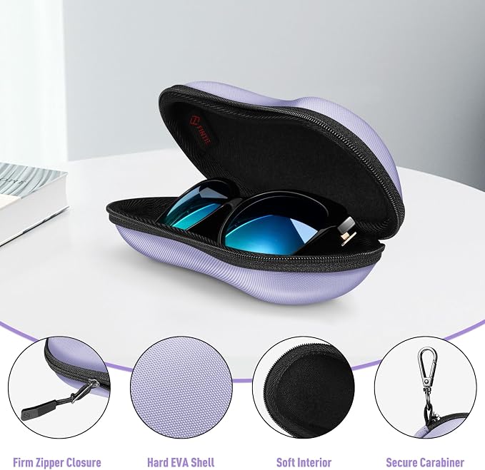 FINTIE Sunglasses Case, Hard EVA Shell Shockproof Sport Glasses Case with Metal Carabiner Travel Zipper Eyeglasses Holder