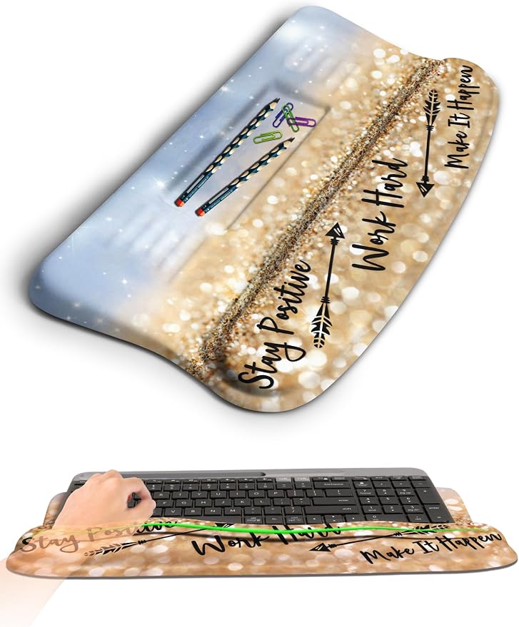 Ergonomic Wave Wrist Rest with Keyboard Stand, Cushioned Palm Rest, Comfortable Integrated Memory Foam for Natural Typing and Relieve Wrist Pain, Stay Positive
