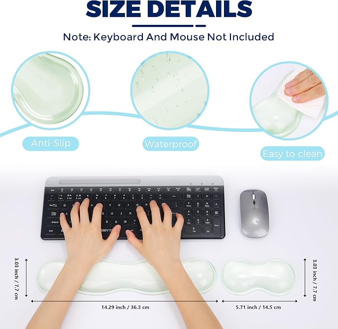 Gel Wrist Rest for Keyboard and Mouse, Wrist Rest for Keyboard, Mouse Wrist Support, Pain Relief, Cool Touch, Non-Skid, Keyboard and Mouse Wrist pad Set