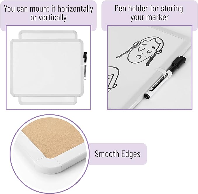 Mr. Pen- Dry Erase Board, 14” x 11”, White Frame | Includes Black Dry Erase Marker, Small Mini White Board for Students, Fridge, Wall, Locker, Double Sided Tapes Included