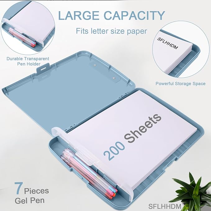 SFLHHDM Clipboard with Storage,Storage Clipboard with Pen Holder, A4 Binder Clip Boards 8.5x11 with Low Profile Clip,Side Opening Nursing Clipboards, Clipboards Folder for Office Supplies-Slate Blue