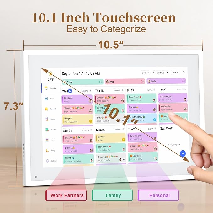 Smart Digital Calendar,10.1"HD Touchscreen Electronic Desk Calendar & Chore Chart, Touchscreen Interactive Display for Family Schedules with Meal Planner & Picture Frame & Lists