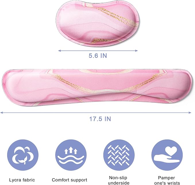 Keyboard Wrist Rest,Ergonomic Wrist Support for Keyboard,Pink Marble | Computer Wrist Rest,Superfine Fabric and Gel Memory Foam Wrist Pad,Easy Typing&Pain Relief,Suitable for Office,Family