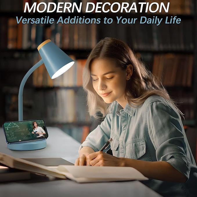 EJIAXIN Desk Lamps for Home Office - Small LED Desk Lamp Touch Dimmable Reading Light for College Dorm Room - Adjustable Flexible Gooseneck Table Lamp for Bedside Bedroom Nightstand Blue