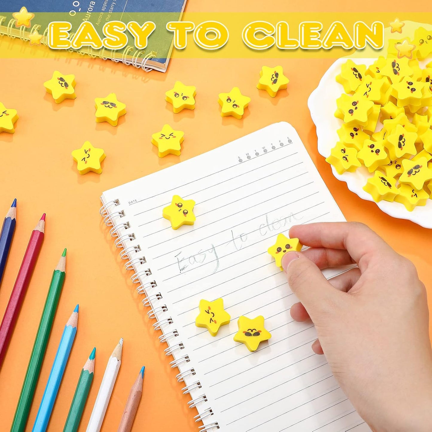 PerKoop 60 Pcs Mini Erasers for Kids Cute Star Erasers Bulk Welcome Back to School Gifts for Students Classroom Rewards Prizes Party Favors