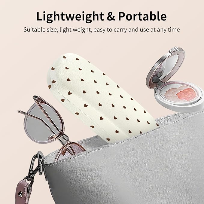 Glasses Case Hard Shell, Cute Sunglasses Case for Women Leather Protective Case for Eyeglass with Cleaning Cloth