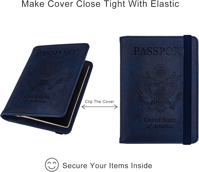 WALNEW Passport Holder for Travel, RFID Passport Wallet, Travel Essentials | PU Leather Passport Cover Case with Pen Holder, Travel Must Haves Accessories, Passport Book Holder for Women Men
