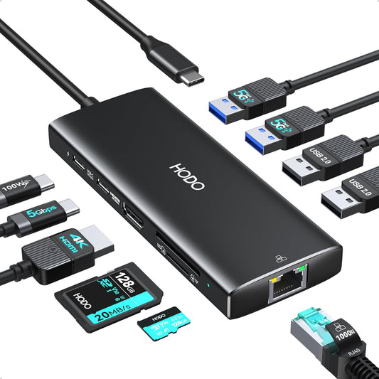 USB C Hub Multiport Adapter, 10-in-1 Laptop USB C Docking Station for Dell/HP Laptop, Type C Dock to 4K HDMI,Ethernet,100W PD,3USB 3.0, 2USB 2.0, SD/TF, Thunderbolt Dock for MacBook, Surface, Lenovo