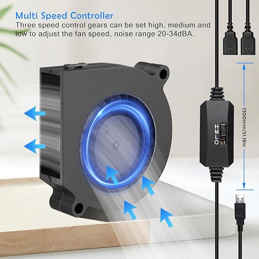 Wathai 60mm Computer Case USB Blower Fan 5V Variable Speed Controller 6015 | 2 ni 1 Small Blower Fan for Receiver DVR PlayStation Xbox Computer Cabinet Cooling 2 Pack