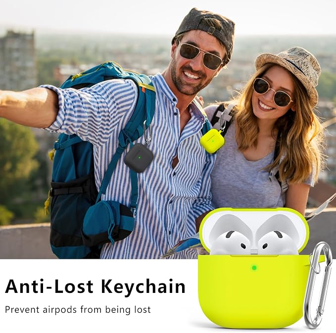 Ljusmicker for AirPods 4 Case 2024 with Cleaner Kit,Soft Silicone Protective Cover for Apple AirPods 4th Generation Cases for Women Men,for AirPod 4 Case Accessories with Keychain-Neon Green