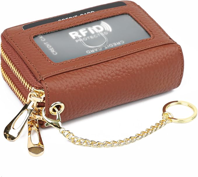 imeetu RFID Credit Card Holder, Small Card Wallet Women, Leather Card Case | Genuine Leather Women's Card & id Cases, Change Coin Purse with Zipper Keychain id Window, 20 Colors & 3 Styles, Daily, Gifts